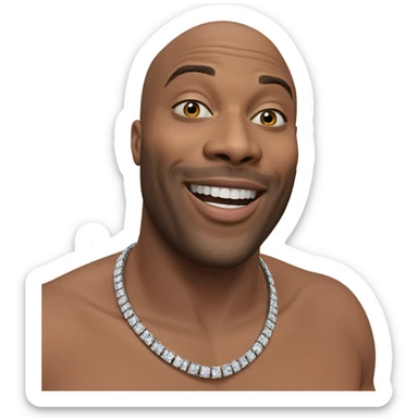 smiling bald man with jewelry sticker