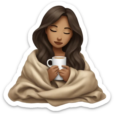 girl brunette inside a blanket sipping coffee eyes closed sticker