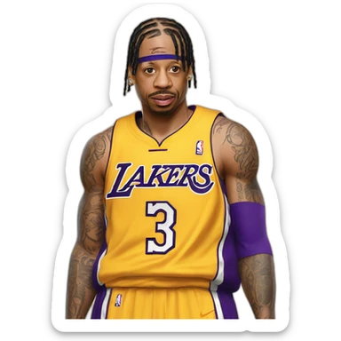 allen iverson wearing yellow lakers jersey sticker