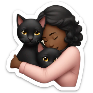 woman cuddles black cat sticker