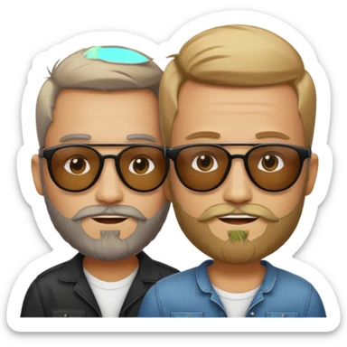 Van u make 2 cool young emojis with shades side by side, both have faded hair, one of them should also have faded beard. Beneath the faded beared emoji should have the initials WQ and the other PJ sticker