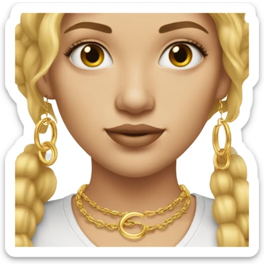 white woman with hazel eyes and straight blonde hair wearing gold necklace and small gold hoop earrings sticker