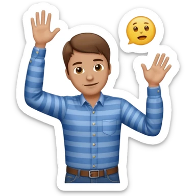 male teacher with brown hair, wearing blue jeans and a striped buttondown shirt, throwing up, emoji style sticker