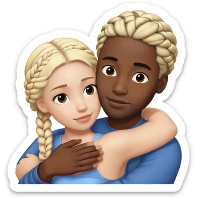 White blonde woman hugging black man with braids sticker