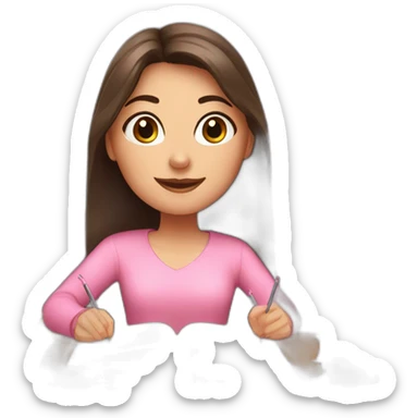 white girl with dark brown hair lights pink candles and studies at her desk sticker