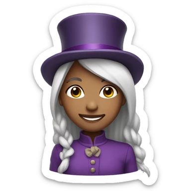 smiling girl-skin white-hair brown-in purple top hat sticker