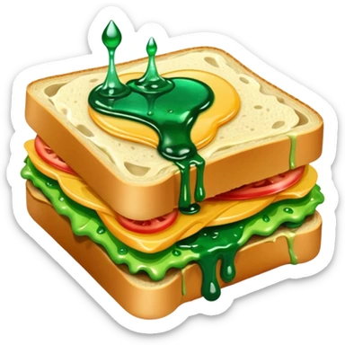 A sandwich with green goop syrup on top sticker