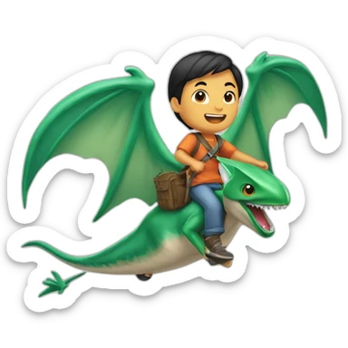 Half Asian boy riding a flying pterodactyl sticker