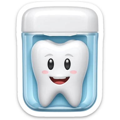 A small plastic container with the phrase  "dental floss" on it sticker