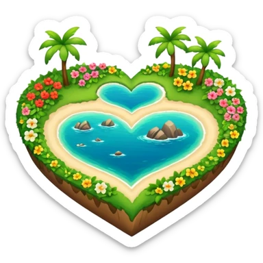 A heart as a island with green and flowers on it sticker