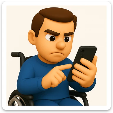 Crop to show only the upper body of the man in the wheelchair, keeping the 3D emoji style and all assistive devices visible. sticker
