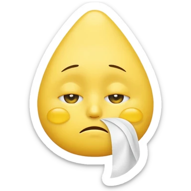 yellow emoji face with sad expression, large teardrop under one eye, white tissue wiping the tear held close to the face, plain white background sticker