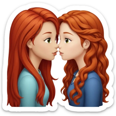two girls kissing, one with long straight red hair, the other with long curly light brown hair sticker