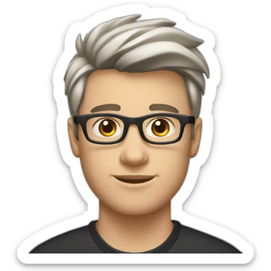 22 years old Caucasian male wearing black polo and silver glasses with quiff haircut sticker