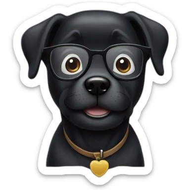 a black happy dog with glasses sticker