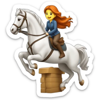 Fille rousse sur un cheval qui saute un obstacle sticker