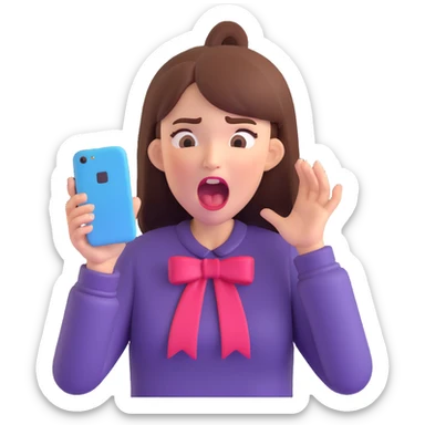 upset girl screaming at her phone, mouth wide open, frustration visible sticker
