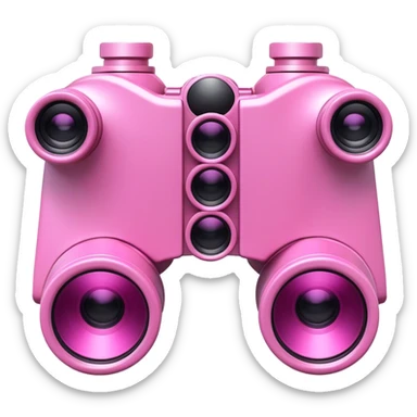 3D robotic binoculars with a pink color, featuring two eyes, viewed from an angled perspective sticker
