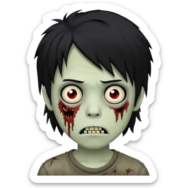 Boy, zombie, black hair, medium long, emo, shaggy, dark, spooky sticker