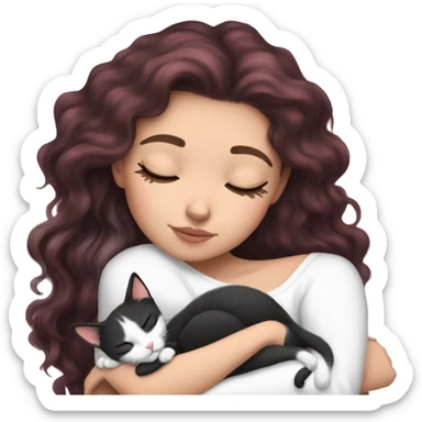 White girl ruby hair sleeping with black and white kitty sticker