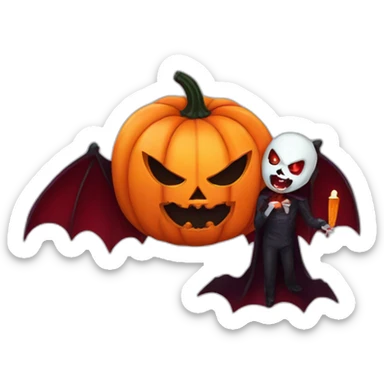 Halloween pumpkin eating a vampire with blood sticker