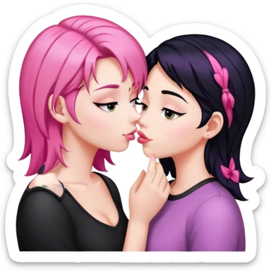 a pink hair girl kiss a girl with black hair sticker