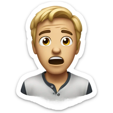 An classic emoji with a scared or nervous expression, arched eyes tilted inward, and hands gripping the face in a gesture of anxiety. A black background with dynamic effects adding depth, emphasizing the intense and captivating emotion sticker