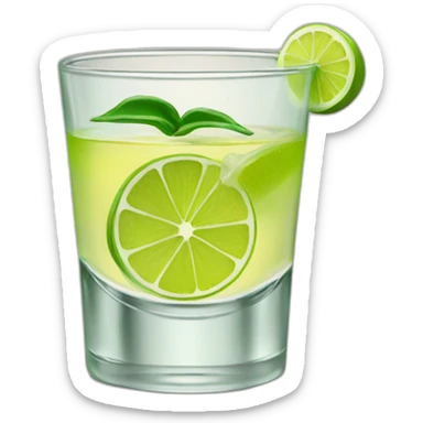 A single tequila shot with green lemon piece on it sticker