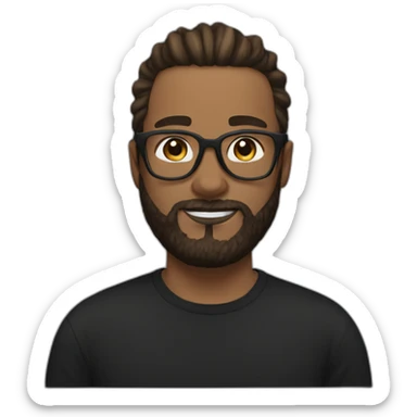 White Man with clear glasses brown hair and a black tshirt and a man bun and beard sticker
