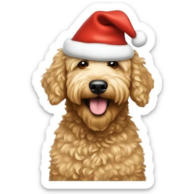 Golden doodle with a Santa hat sticker
