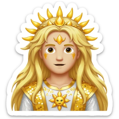 Sol, God of Sun from Gods and Goddesses with long golden blonde hair, yellow and white sequin outfit sticker