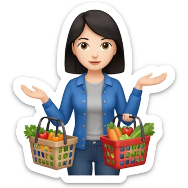 dark haired lady grocery shopping sticker