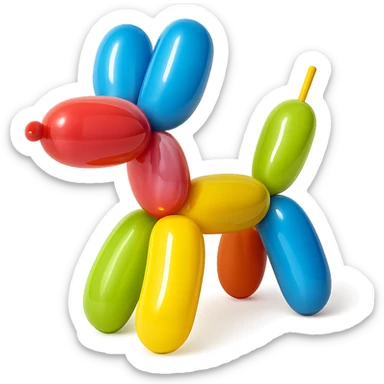 <system_prompt>
  <style>
    <name>Hyperrealistic Colorful Balloon</name>
    <description>3D render designed in a hyperrealistic colorful balloon style.</description>
    <materials>
      <surface>
        <type>latex</type>
        <finish>shiny</finish>
        <reflectivity>high</reflectivity>
        <stretching>slightly_stretched</stretching>
        <imperfections>
          <creases>subtle</creases>
          <warps>light</warps>
          <kinks>natural</kinks>
        </imperfections>
        <ends>tied</ends>
      </surface>
    </materials>
    <shape>
      <feel>inflated</feel>
      <construction>hand-twisted</construction>
      <volume>high</volume>
    </shape>
    <lighting>
      <style>sharp</style>
      <shadows>none</shadows>
      <enhance>volume</enhance>
    </lighting>
    <aesthetic>
      <mood>playful</mood>
      <style>pop-art</style>
    </aesthetic>
    <background>
      <style>minimal</style>
      <clean>true</clean>
    </background>
  </style>
</system_prompt>

{subject} = dog sticker