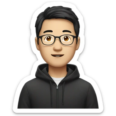 A mature Chinese boy with black hair and eyeglasses wearing black hoodie sticker