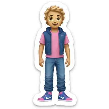 Un ninja garçon avec des chaussures nike un t-shirt rose et un jeans large bleu sticker