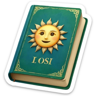 green and blue book with a sun symbol on it sticker