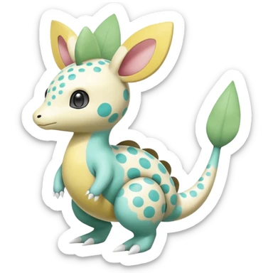 Blushing Spotted Dotted randomly Splash-marked Leavanny-Gallade-Ampharos-Inteleon-Nidoqueen-Fakémon-Pokémon-hybrid-fusion-creature, full body sticker