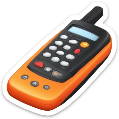 black walkie talkie with red-orange button on side sticker