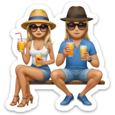 Woman squatting with her knees up on sitting man’s lap sticker