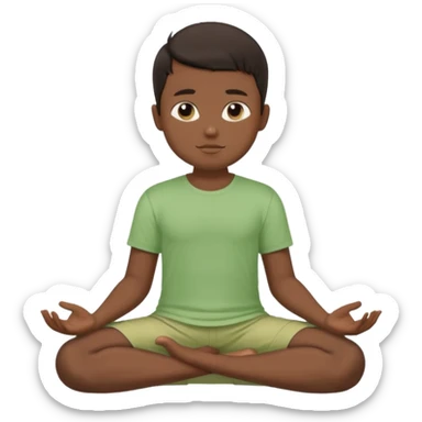 Menino de cabelo escuro, camiseta e bermuda verde claro sentado em pose de Buda sticker