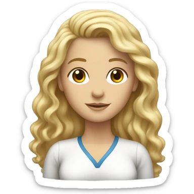 White woman, long hair, blonde hair, wavy hair, on scale sticker