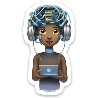 Balancing mind and technology a girl with technical concept  sticker