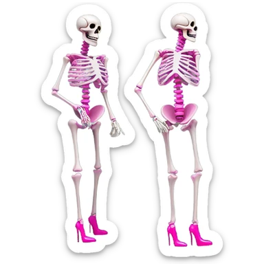 Skeleton wearing extremely tall hot pink high heels  sticker