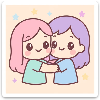 two best friends hugging, kawaii style, pastel colors sticker