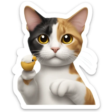Calico cat holding up a peace sign and having duck lips sticker