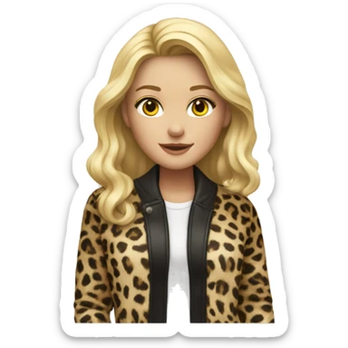 a blonde girl wearing a léopard jacket  sticker