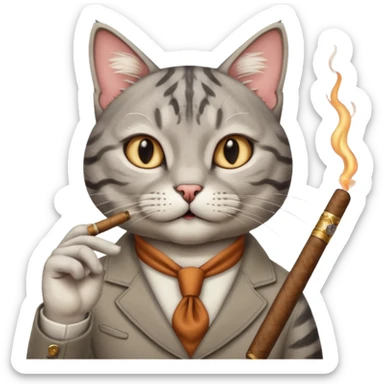 A cat with a cigar with a "classic" hand gesture. sticker