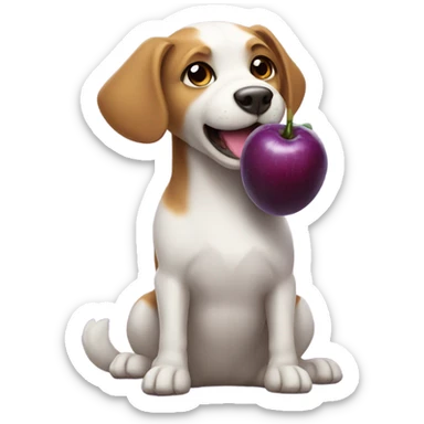 Dog with a long purple fruit in its tummy sticker