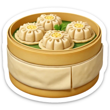 siu mai (a type of dim sum, just 1 cube of white color fish patty wrapped by yellow dough, leaving only the top part unwrapped, shape looks like short cylinder shape) sticker