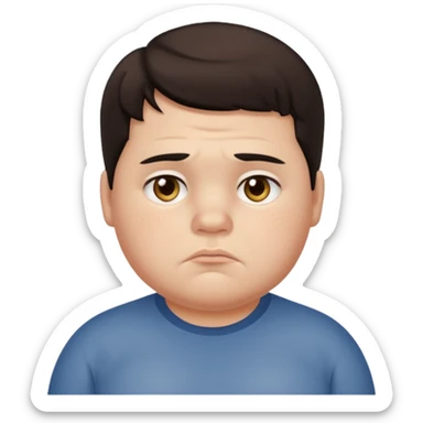 slightly chubby American boy, greasy dark hair, hazel eyes, acne, frowning sticker